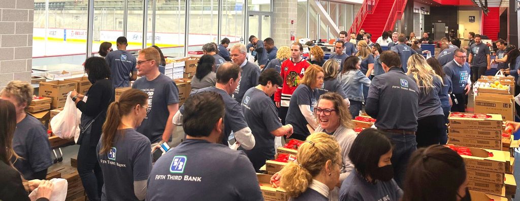 Chicago Blackhawks Patrick Kane and Fifth Third Bank Feed Kids in Chicago