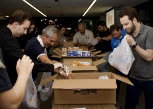 Race to Feed Chicago, people packing bags of food